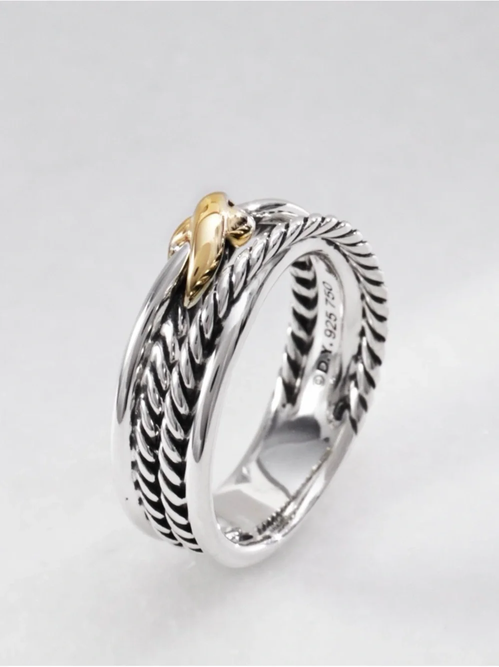 David Yurman Sterling Silver Multi-Band Ring with Gold Accent